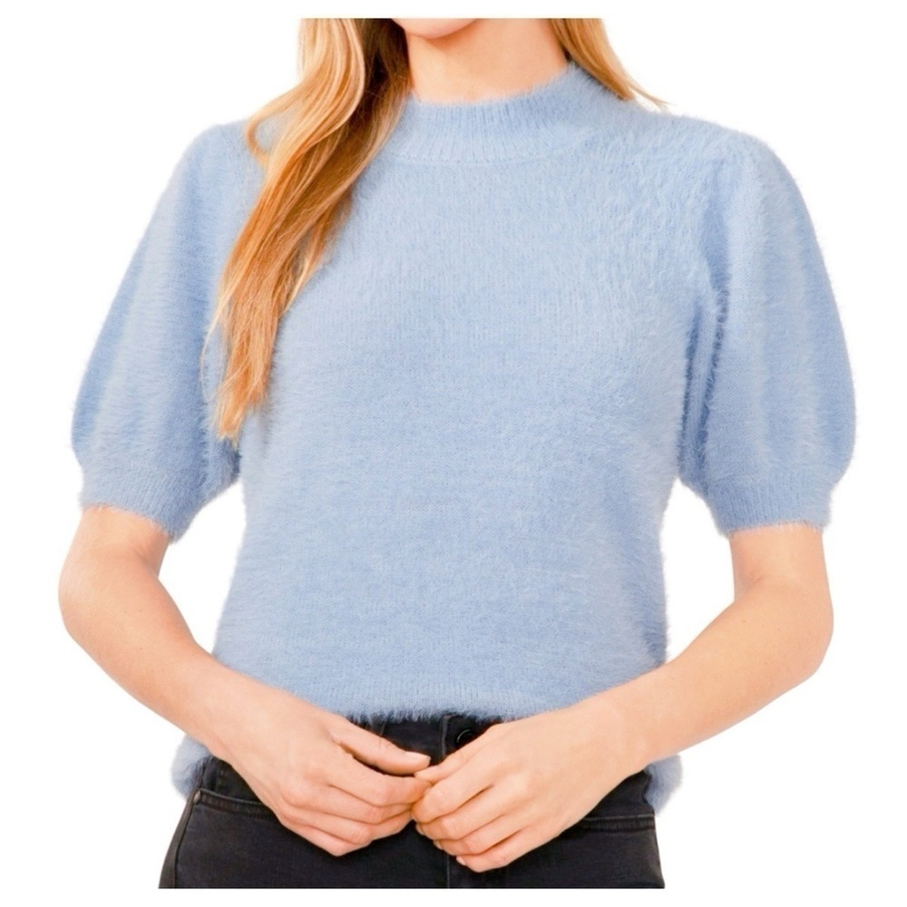 Marled Women's Short-sleeve Mock-neck Eyelash Sweater size XS